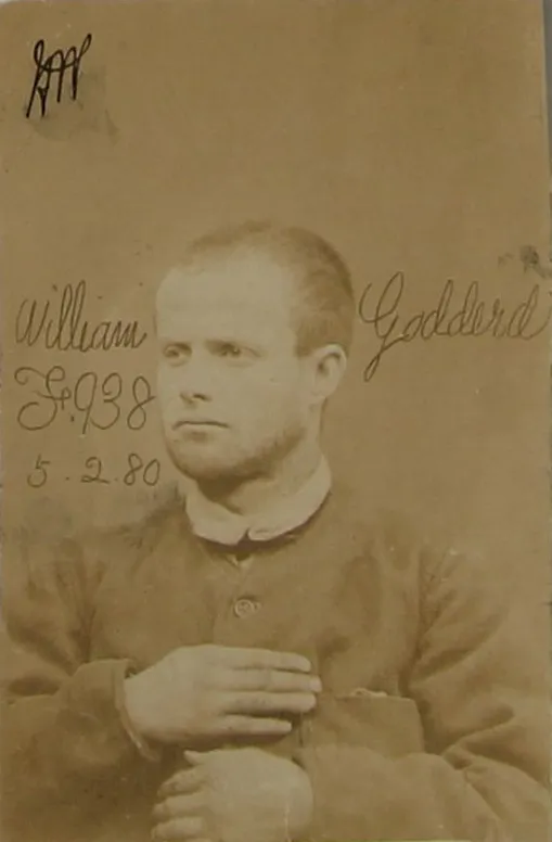Prison photograph of William Goddard, Nottinghamshire, 1880. Prisoner number F938.