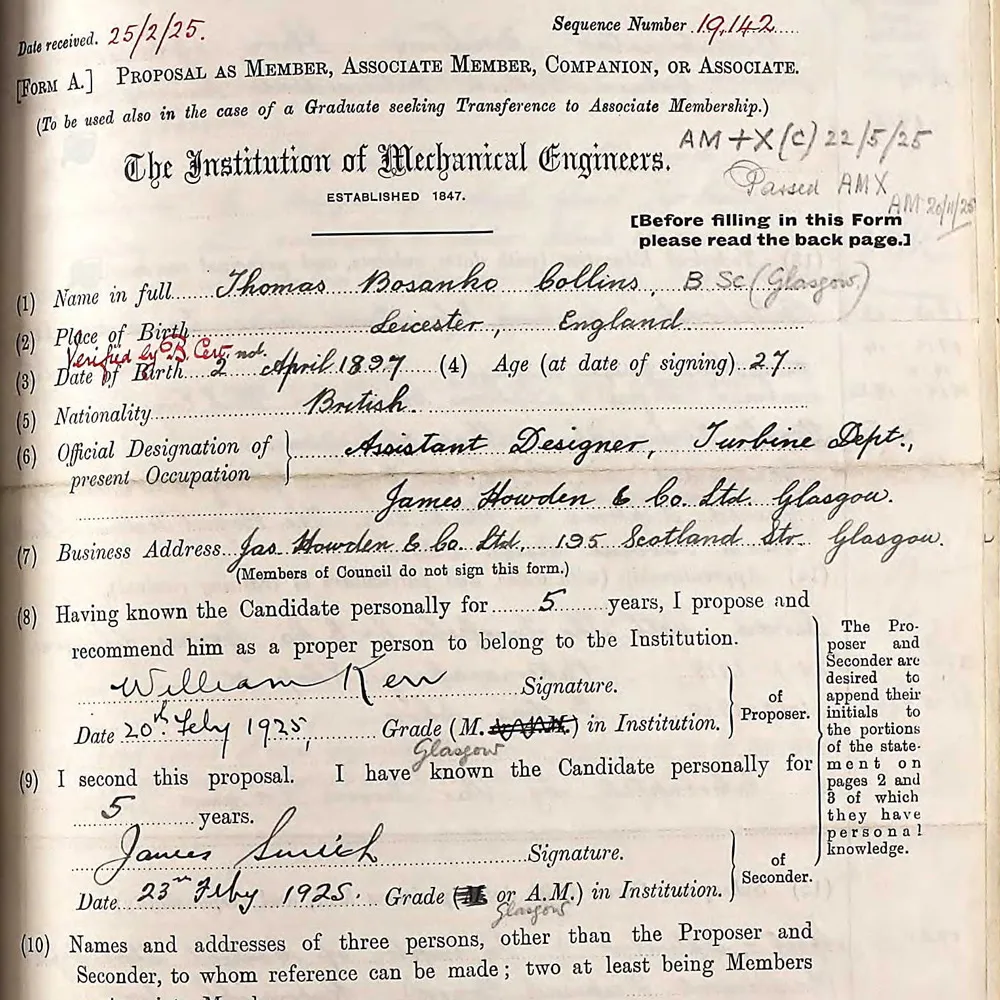 UK Mechanical Engineer membership record, 1925