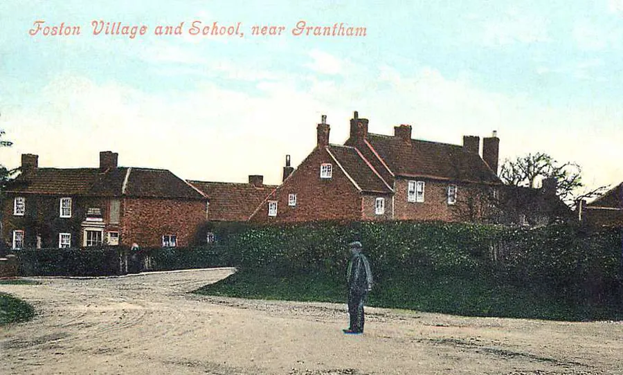 Village crossroads and school, Foston, Lincolnshire, circa 1911