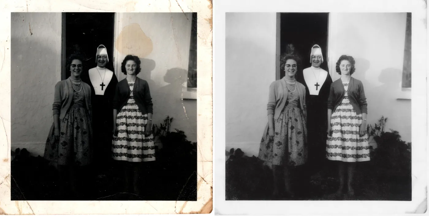 Restored photograph of Mary Ellen and Sister Maria Appollina Skerritt, Gary's Irish family